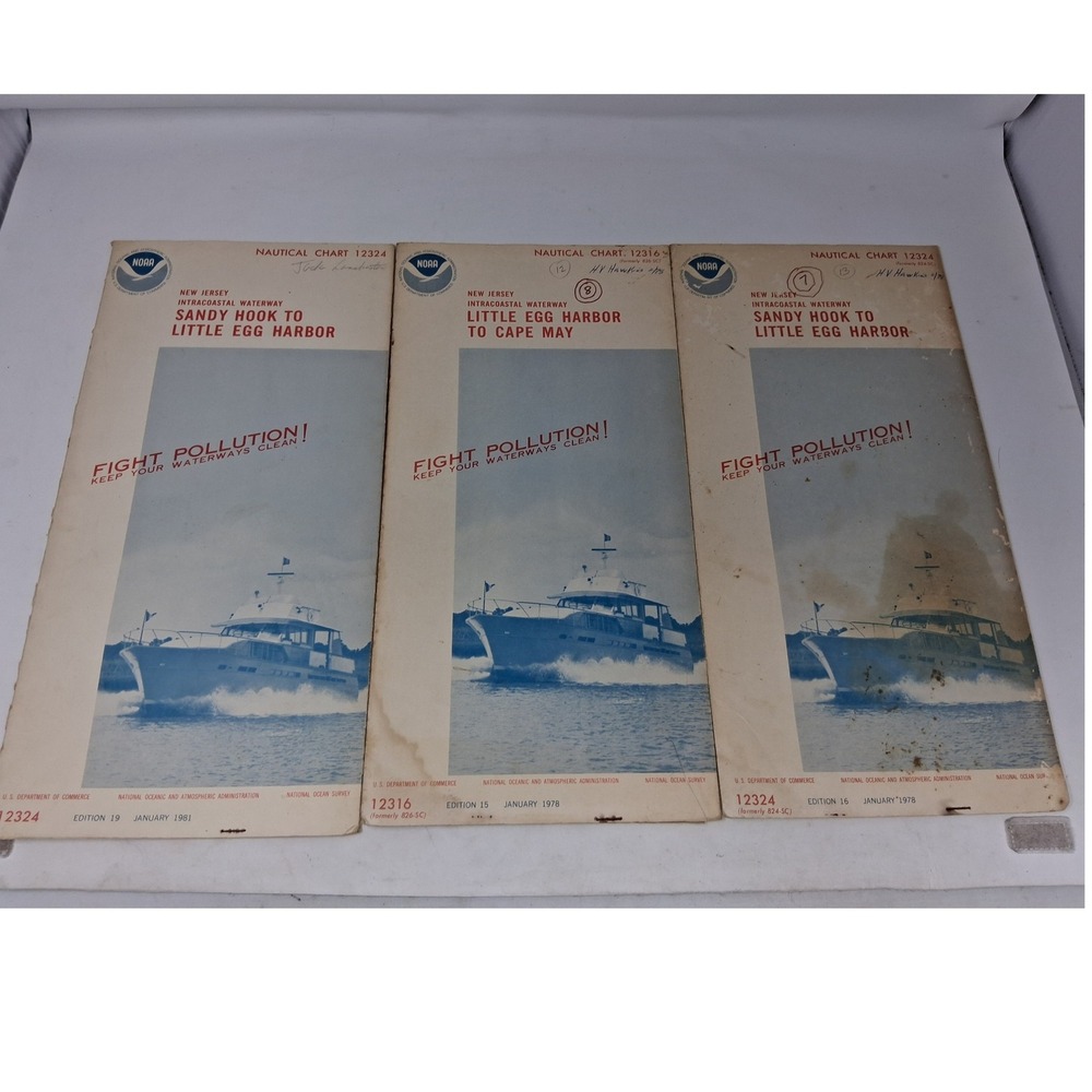 Vintage NOAA Nautical Charts New Jersey Intracoastal Waterway 1978 1981 Lot of 3